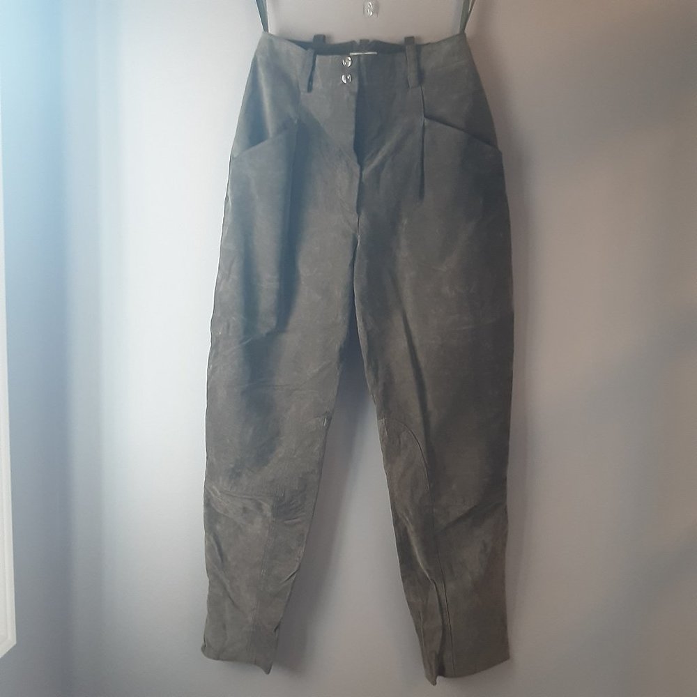 Vintage Khaki Suede Pants, High-Waisted Pleated. Size Small / 7